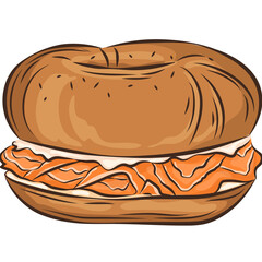 Bagel with Cream Cheese and Salmon PNG Clipart Illustration