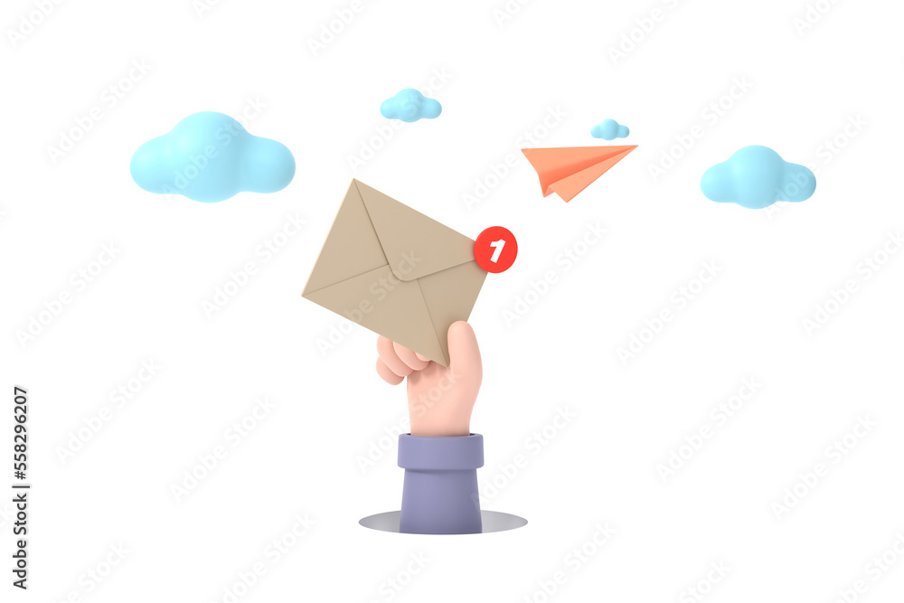Aufkleber hand hold an envelope of sending notification icon with paper airplane.