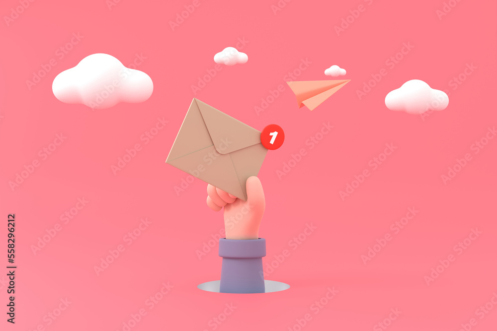 Aufkleber hand hold an envelope of sending notification icon with paper airplane.