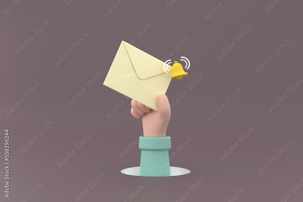 Aufkleber hand hold an envelope of sending notification with email message bell icon.
