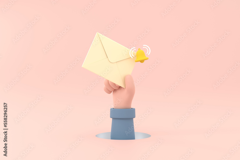 Aufkleber hand hold an envelope of sending notification with email message bell icon.