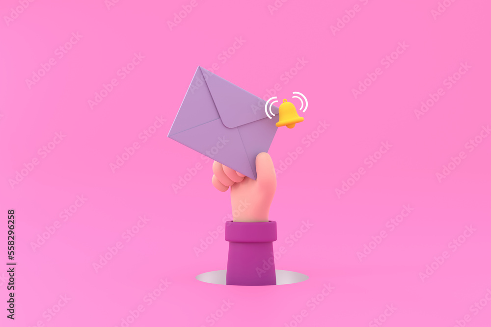 Aufkleber hand hold an envelope of sending notification with email message bell icon.