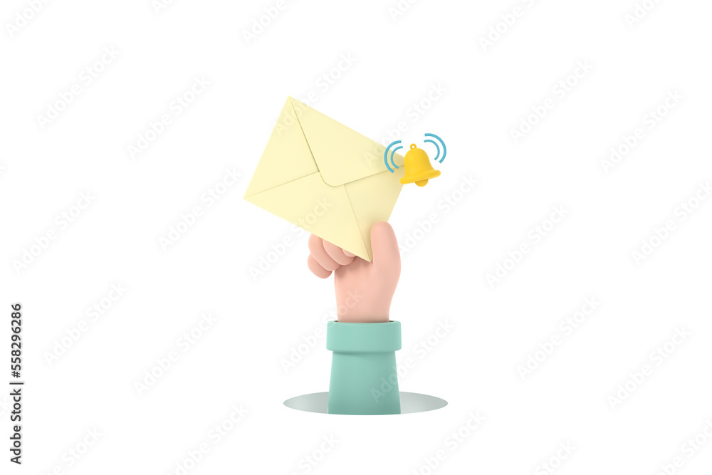 Aufkleber hand hold an envelope of sending notification with email message bell icon.