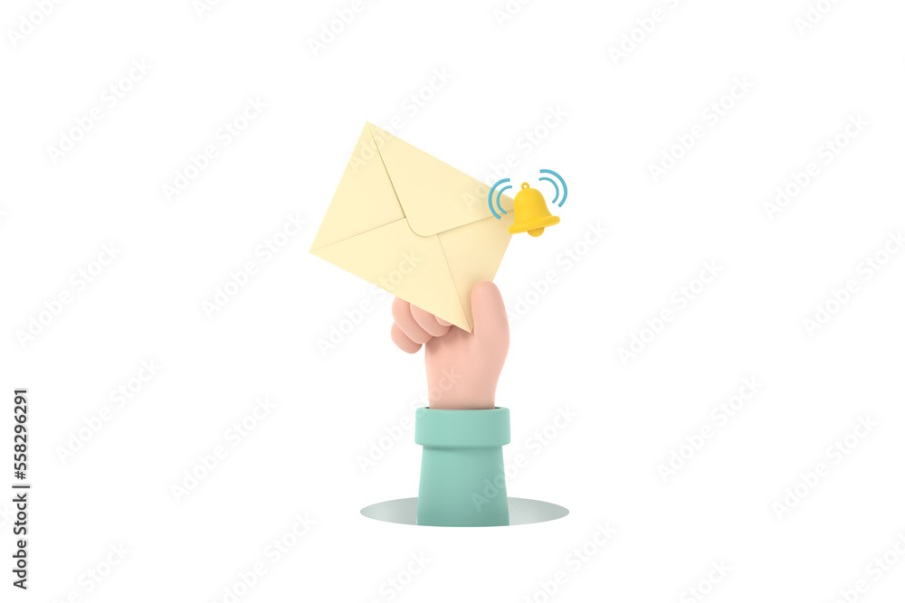 Aufkleber hand hold an envelope of sending notification with email message bell icon.