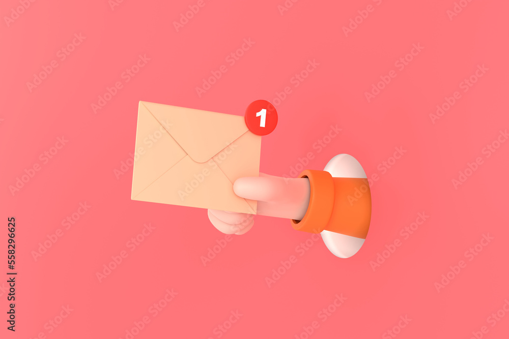 Aufkleber hand hold an envelope of sending notification icon with e-mail message.