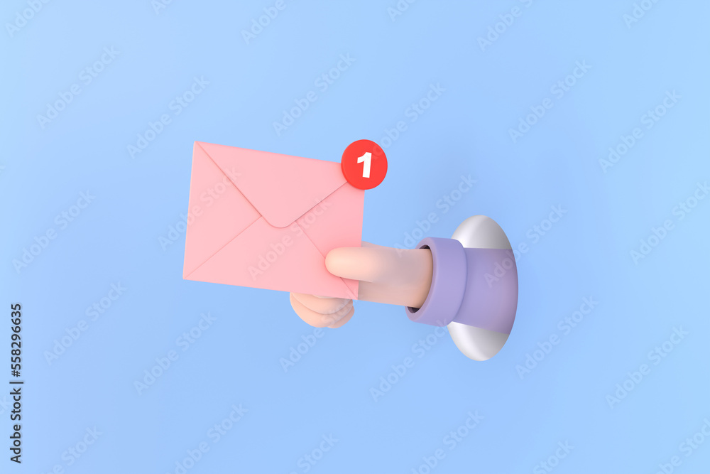 Aufkleber hand hold an envelope of sending notification icon with e-mail message.