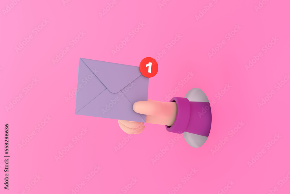 Aufkleber hand hold an envelope of sending notification icon with e-mail message.