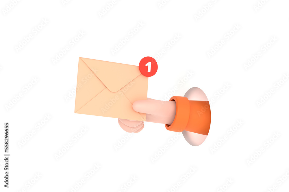 Aufkleber hand hold an envelope of sending notification icon with e-mail message.