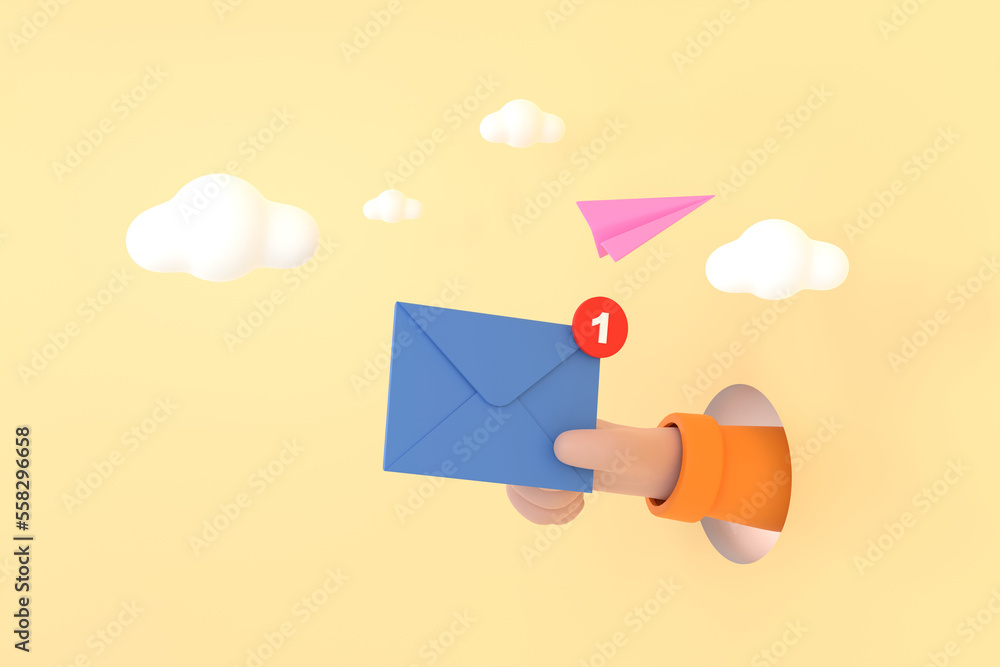 Aufkleber hand hold an envelope of sending notification icon with paper airplane.