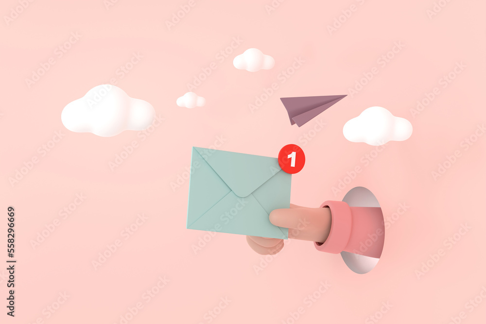 Aufkleber hand hold an envelope of sending notification icon with paper airplane.