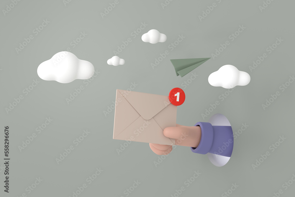 Aufkleber hand hold an envelope of sending notification icon with paper airplane.