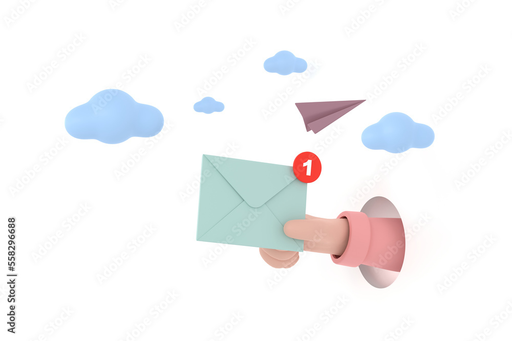 Aufkleber hand hold an envelope of sending notification icon with paper airplane.