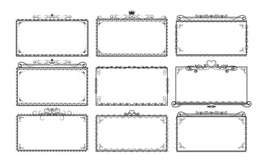 Vintage ornament frame. decorative frame border. Elegant rectangular frame. Collection of black calligraphic ink border frames