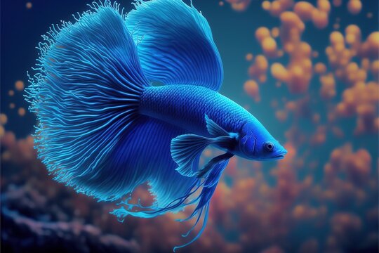 "Underwater AI Generated Illustration of a Blue Betta Fish"