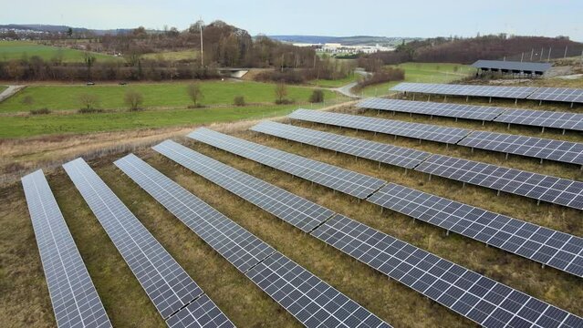 Eco-Conscious Energy Innovation: Aerial View of Solar Power Station Panels in Natural Setting Near Brilon in Sauerland