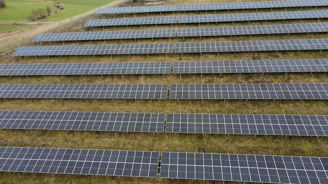 Eco-Conscious Energy Innovation: Aerial View of Solar Power Station Panels in Natural Setting Near Brilon in Sauerland