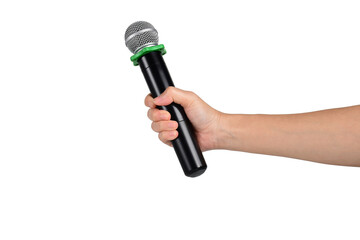 Hand and microphone isolated on transparent background 
