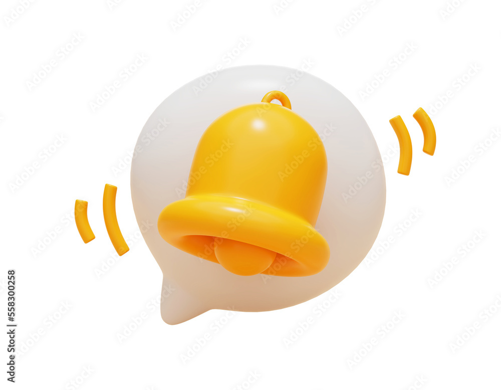 Poster bell notification on speech bubble chat alert new event information sign or symbol website icon 3d i