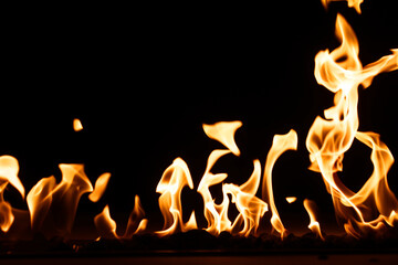 burning fire flame on the black background