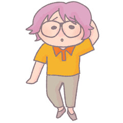 片手を頭に当てるメガネ少年