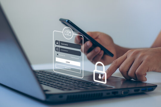 Login, User, cyber security in two-step verification, identification information security and encryption, Account Access app to sign in securely or receive verification codes by email or text message.