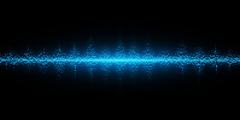 Abstract glowing waves from dots on black background. Equalizer sound vibrations. Vector illustration