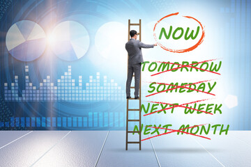 Concept of procrastination with now or later