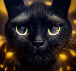 Adorable black cat with green eyes character design. black cat cartoon