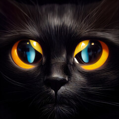Adorable black cat with yellow eyes character design. black cat cartoon
