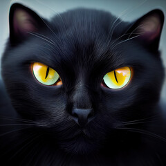 Adorable black cat with yellow eyes character design. black cat cartoon