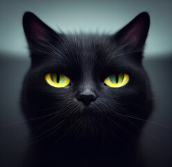 Adorable black cat with yellow eyes character design. black cat cartoon