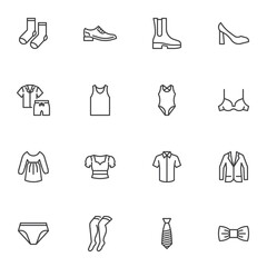 Women's clothing line icons set