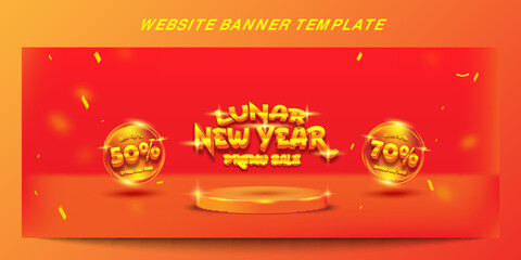Naklejka premium Website Banner Template for Imlek, Chinese New Year, Lunar New Year with Podium