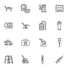 Medical equipment line icons set