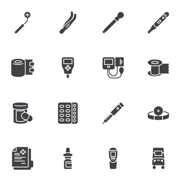Essential medical equipment vector icons set