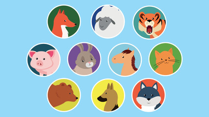 Different animals on avatars - illustration