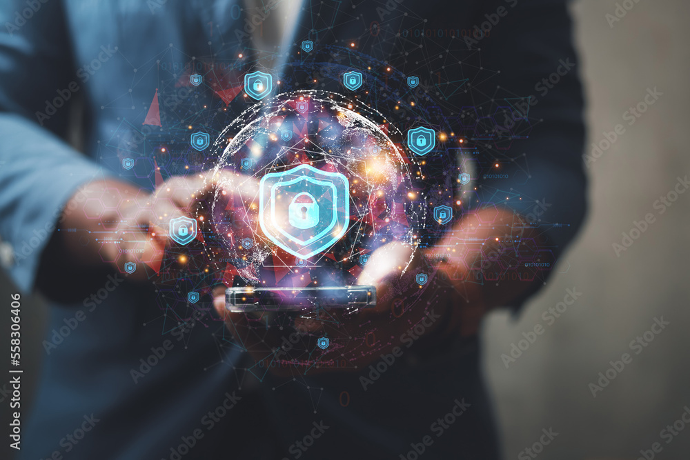 Poster high technology security protection concept. two-step verification, login, encrypted account identit