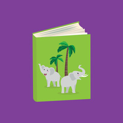 Green book with two elephants and palm trees on the cover