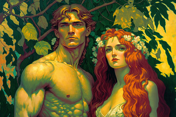 Fototapeta na wymiar Adam and Eve, Generative AI