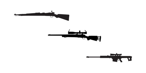 Set of Sniper rifles vector silhouettes