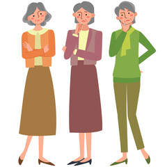 困っている表情のシニア女性セット