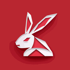 Chinese New Year 2023, Rabbit zodiac sign on red color background.