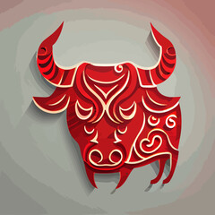 Chinese New Year 2023, Ox zodiac sign on red color background.