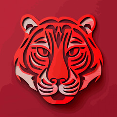 Chinese New Year 2023, Tiger zodiac sign on red color background.