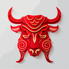 Chinese New Year 2023, Ox zodiac sign on red color background.