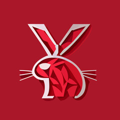 Chinese New Year 2023, Rabbit zodiac sign on red color background.