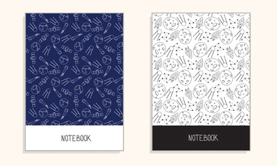 Set of cover for notebook with space pattern. Vector illustration.