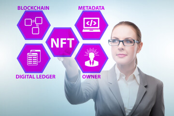 Businesswoman in NFT non fungible concept