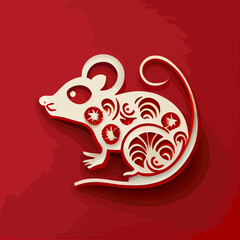 Chinese New Year 2023, rat zodiac sign on red color background.