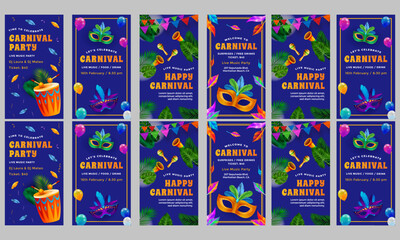 happy carnival party social media stories vector flat design